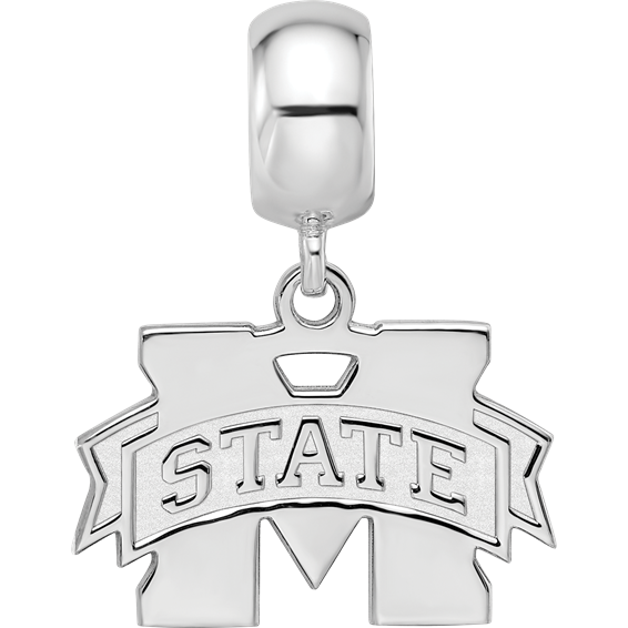 Sterling S. Rh-p LogoArt Mississippi State University Small Dangle Bead
