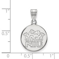 Sterling Silver Rhodium-plated LogoArt Northern Illinois University N-i-u Pendant with Huskies Medium Disc view 2