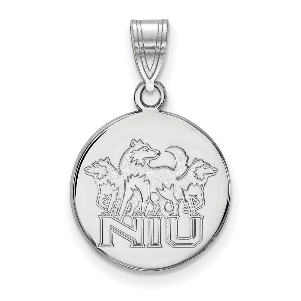 Sterling Silver Rhodium-plated LogoArt Northern Illinois University N-i-u Pendant with Huskies Medium Disc