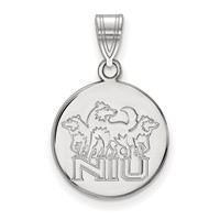 Sterling Silver Rhodium-plated LogoArt Northern Illinois University N-i-u Pendant with Huskies Medium Disc view 1