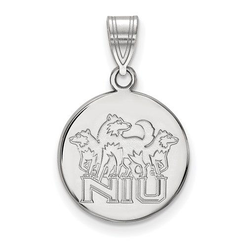 Sterling Silver Rhodium-plated LogoArt Northern Illinois University N-i-u Pendant with Huskies Medium Disc