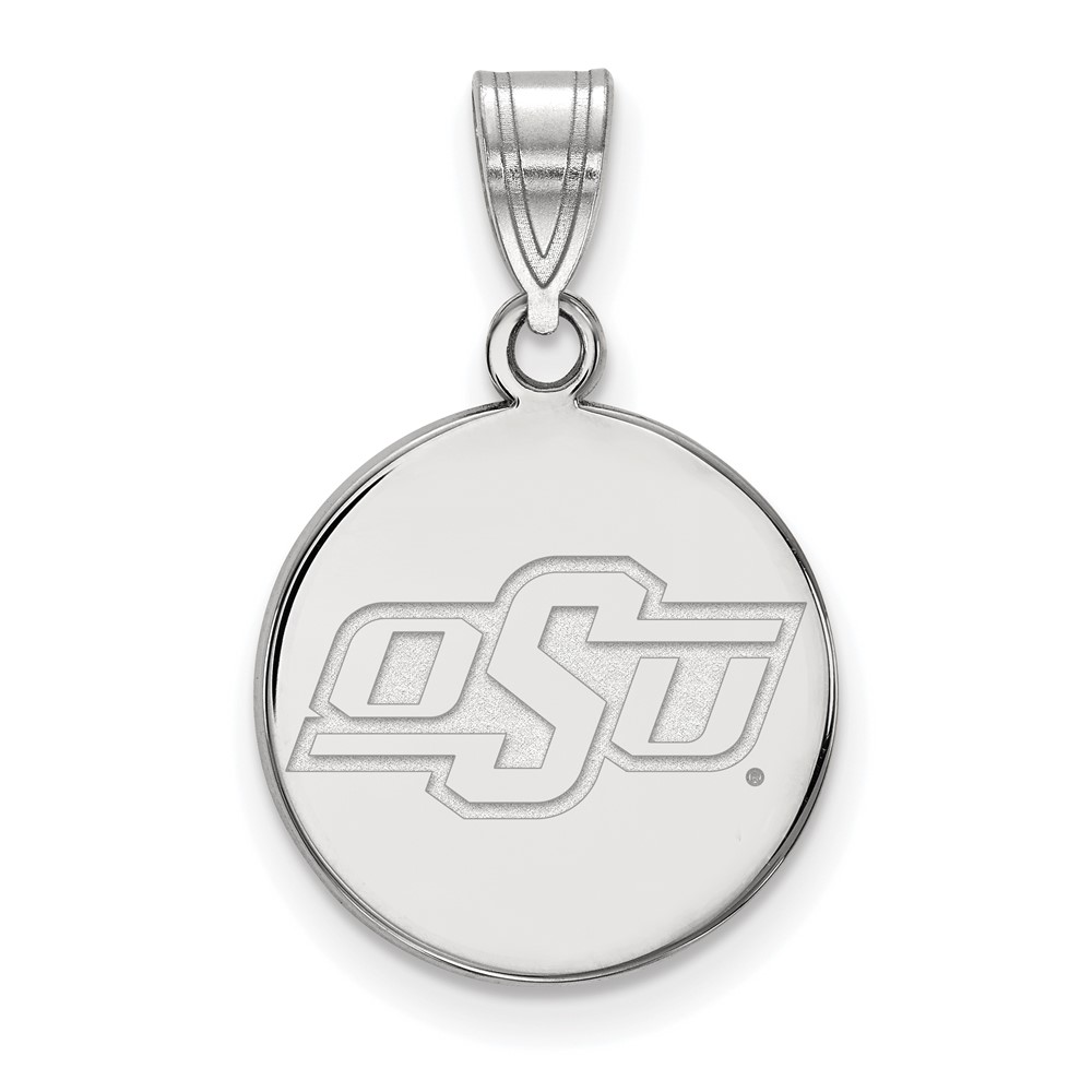 Sterling Silver Rhodium-plated LogoArt Oklahoma State University O-s-u Small Disc Pendant