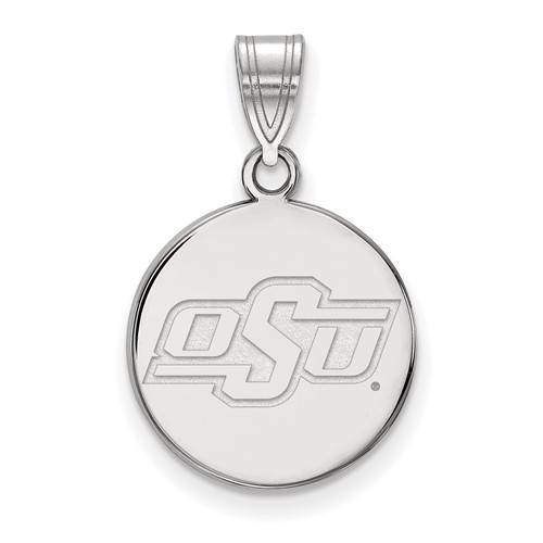 Sterling Silver Rhodium-plated LogoArt Oklahoma State University O-s-u Small Disc Pendant