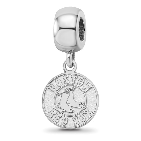 Sterling Silver Rhodium Plated Major League Baseball LogoArt Boston Red Sox Small Dangle Bead