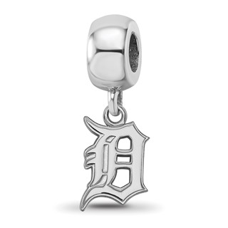 Sterling Silver Rhodium Plated Major League Baseball LogoArt Detroit Tigers Small Dangle Bead