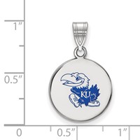 Sterling Silver Rhodium-plated LogoArt University of Kansas Jayhawk Medium Enameled Disc Pendant view 2