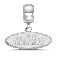 Sterling Silver Rhodium-plated LogoArt University of Mississippi Ole Miss Small Oval Dangle Bead Charm view 2