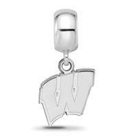 Sterling Silver Rhodium-plated LogoArt University of Wisconsin Letter W Small Dangle Bead Charm view 3