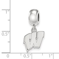 Sterling Silver Rhodium-plated LogoArt University of Wisconsin Letter W Small Dangle Bead Charm view 4