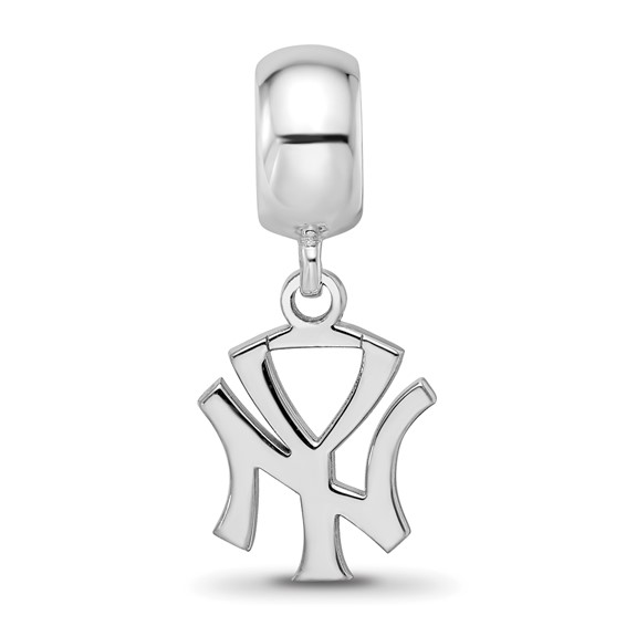 Sterling Silver Rhodium Plated Major League Baseball LogoArt New York Yankees N-Y Dangle Bead