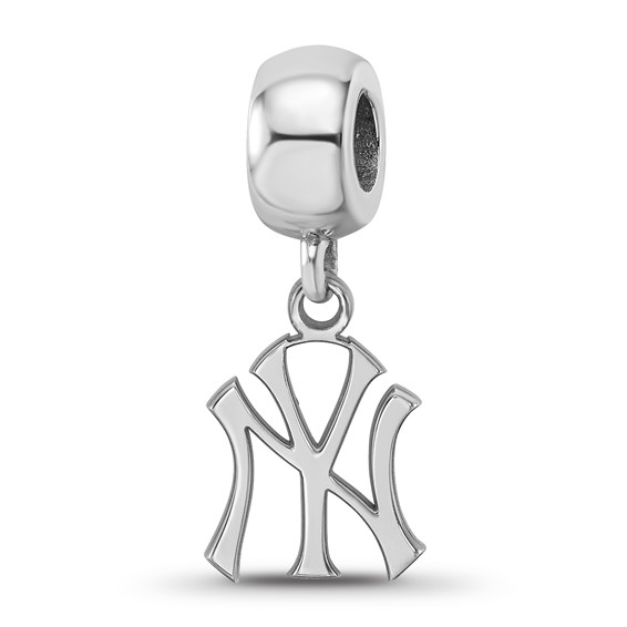 Sterling Silver Rhodium Plated Major League Baseball LogoArt New York Yankees N-Y Dangle Bead