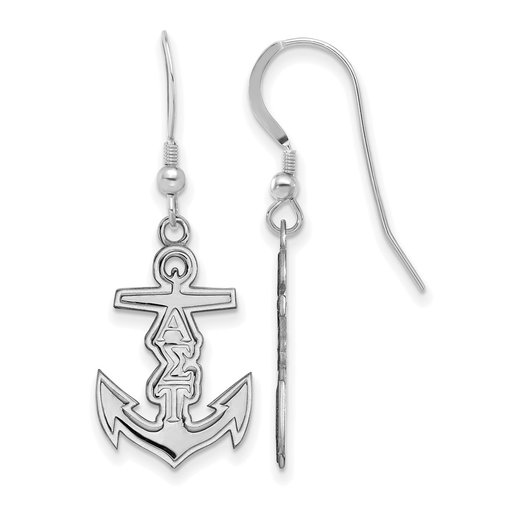 Sterling Silver Rhodium-plated LogoArt Alpha Sigma Tau Sorority Symbol Small Dangle Wire Earrings