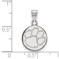 Sterling Silver Rhodium-plated LogoArt Clemson University Tiger Paw Small Disc Pendant view 2