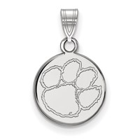 Sterling Silver Rhodium-plated LogoArt Clemson University Tiger Paw Small Disc Pendant view 1