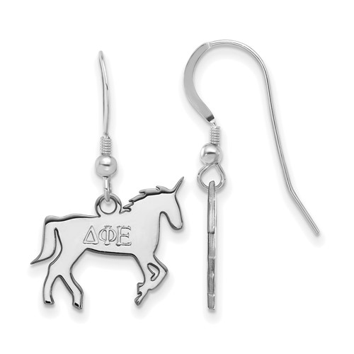 Sterling Silver Rhodium-plated LogoArt Delta Phi Epsilon Sorority Symbol Small Dangle Wire Earrings