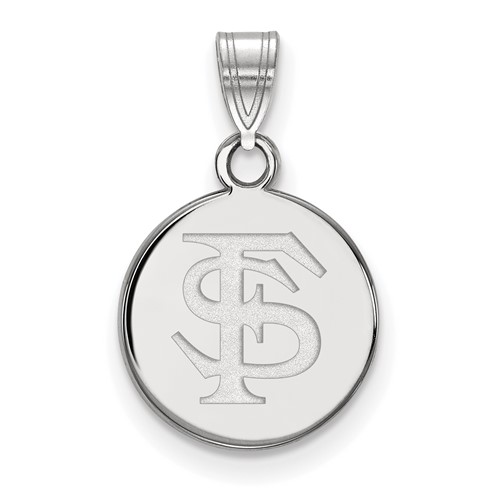 Sterling Silver Rhodium-plated LogoArt Florida State University F-s Small Disc Pendant