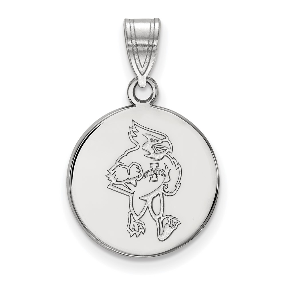 Sterling Silver Rhodium-plated LogoArt Iowa State University Cardinal Medium Disc Pendant