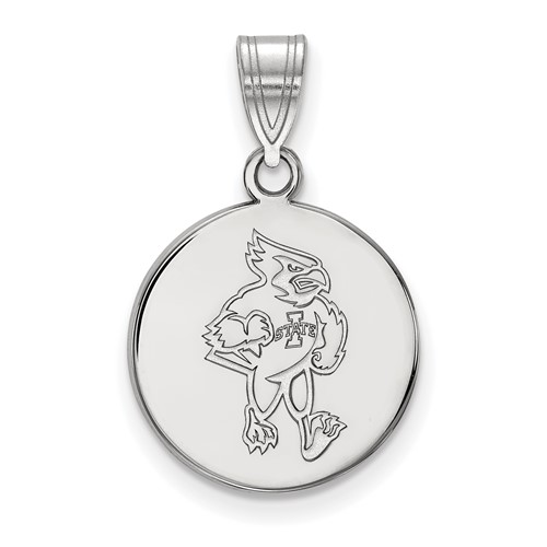 Sterling Silver Rhodium-plated LogoArt Iowa State University Cardinal Medium Disc Pendant