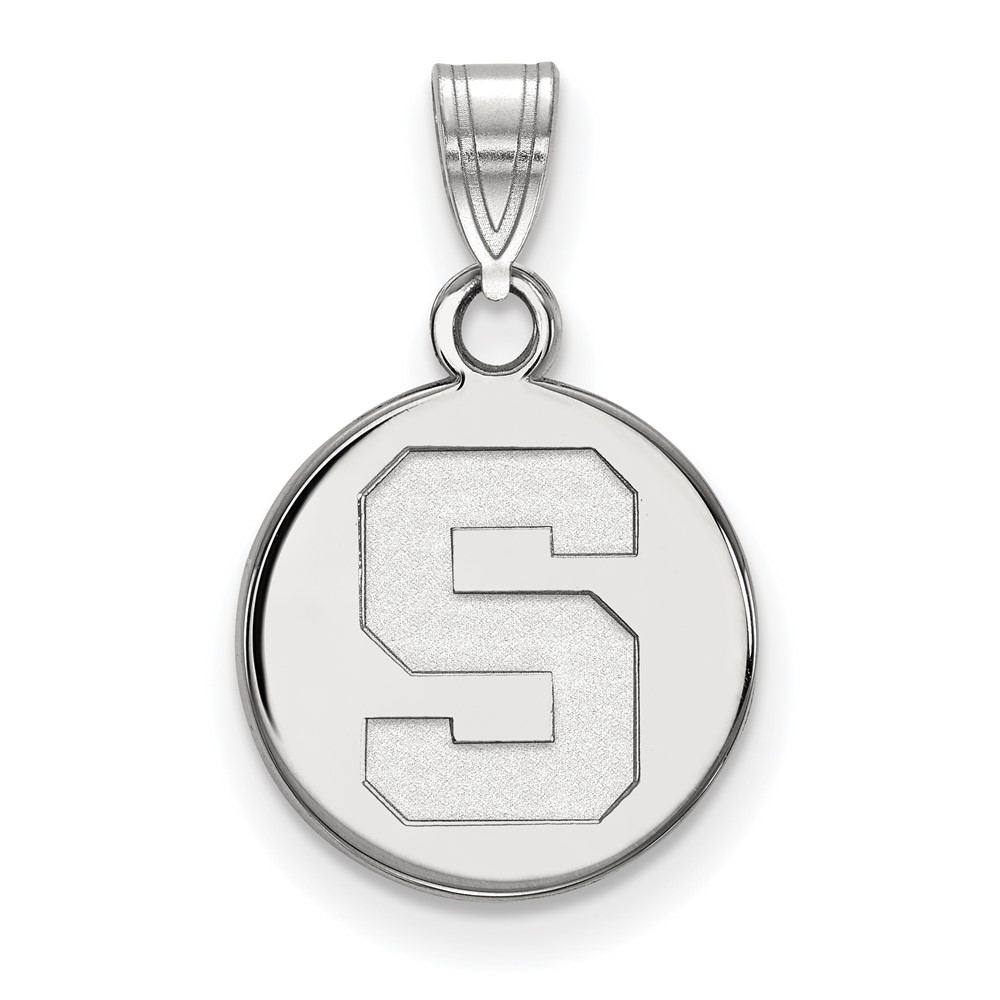 Sterling Silver Rhodium-plated LogoArt Michigan State University Letter S Small Disc Pendant