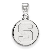 Sterling Silver Rhodium-plated LogoArt Michigan State University Letter S Small Disc Pendant view 1