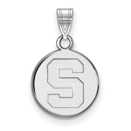 Sterling Silver Rhodium-plated LogoArt Michigan State University Letter S Small Disc Pendant