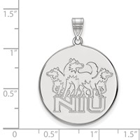 Sterling Silver Rhodium-plated LogoArt Northern Illinois University N-i-u Pendant with Huskies Extra Large Disc view 2
