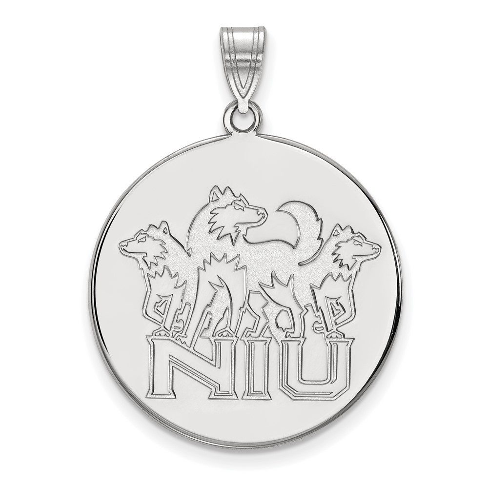 Sterling Silver Rhodium-plated LogoArt Northern Illinois University N-i-u Pendant with Huskies Extra Large Disc
