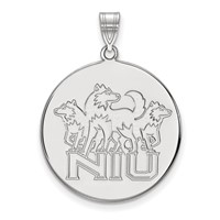 Sterling Silver Rhodium-plated LogoArt Northern Illinois University N-i-u Pendant with Huskies Extra Large Disc view 1