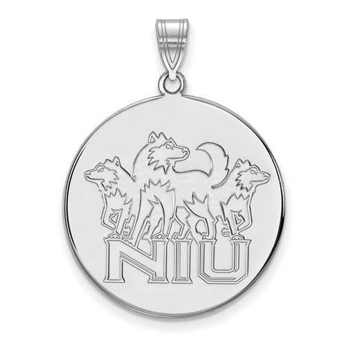 Sterling Silver Rhodium-plated LogoArt Northern Illinois University N-i-u Pendant with Huskies Extra Large Disc