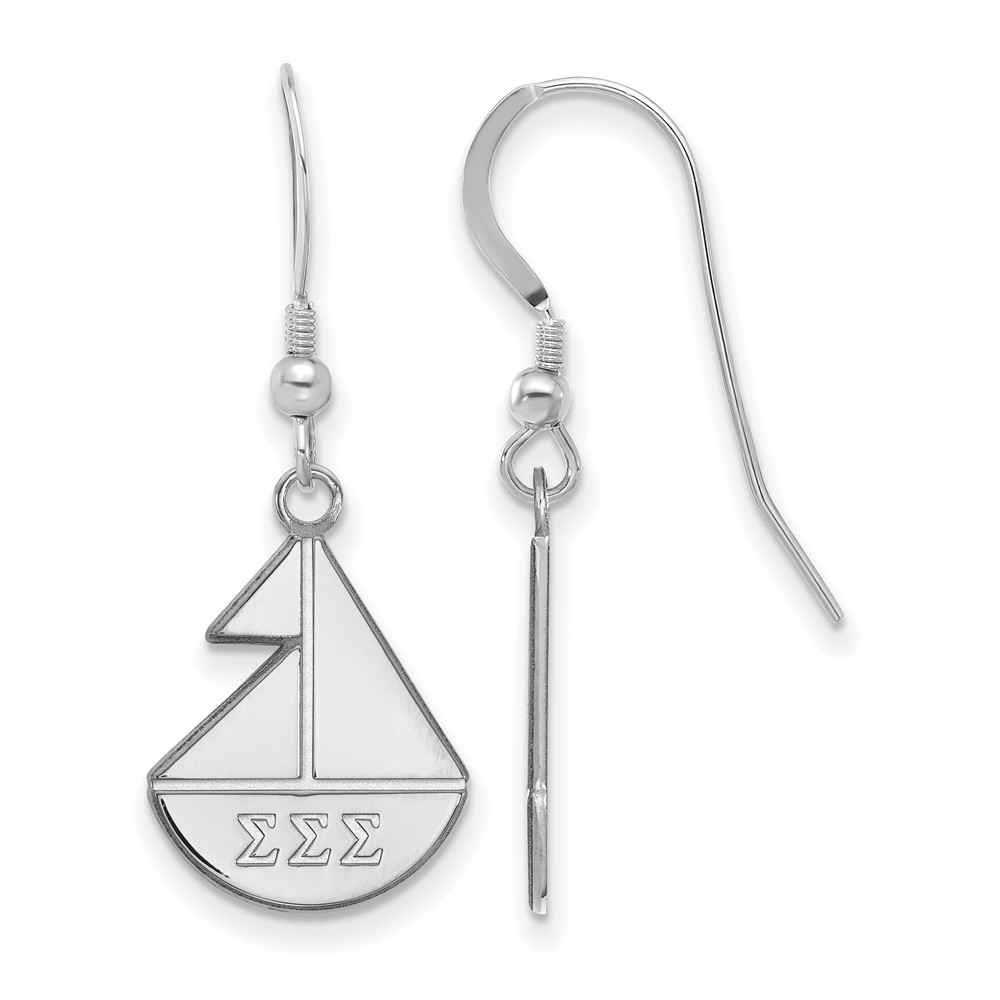 Sterling Silver Rhodium-plated LogoArt Sigma Sigma Sigma Sorority Symbol Small Dangle Wire Earrings