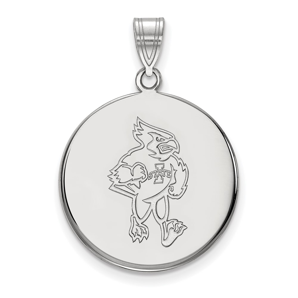 Sterling Silver Rhodium-plated LogoArt Iowa State University Cardinal Large Disc Pendant