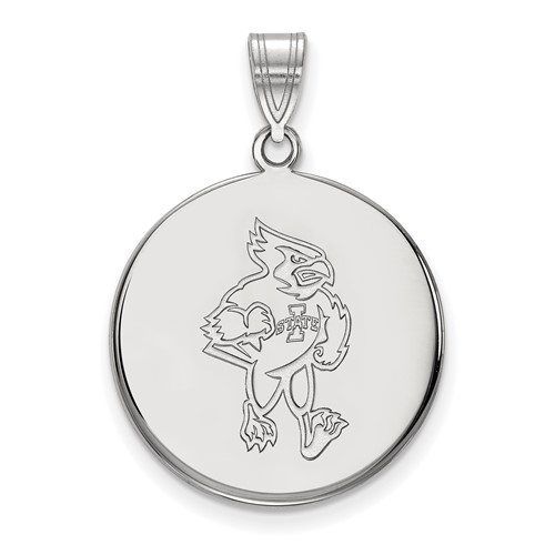 Sterling Silver Rhodium-plated LogoArt Iowa State University Cardinal Large Disc Pendant