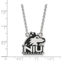 Sterling Silver Rhodium-plated LogoArt Northern Illinois University N-i-u Huskies Large Enameled Pendant Necklace, 18" view 2