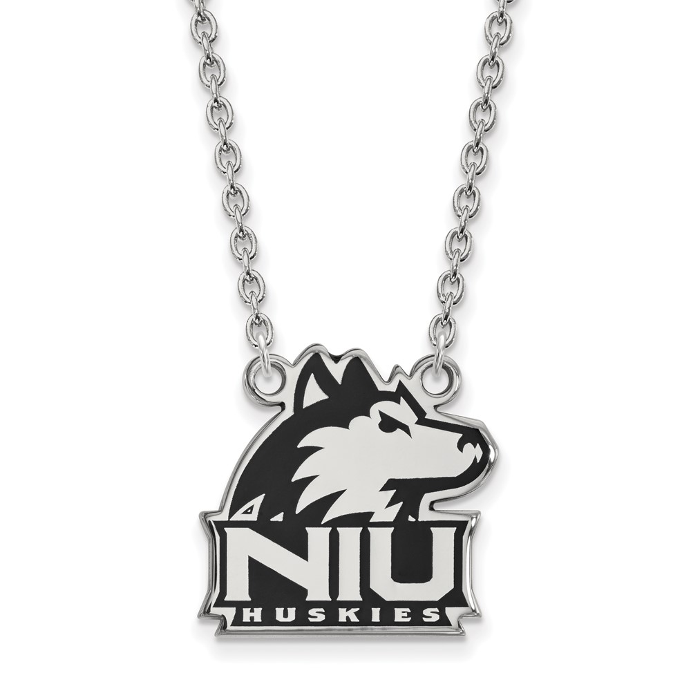 Sterling Silver Rhodium-plated LogoArt Northern Illinois University N-i-u Huskies Large Enameled Pendant Necklace, 18"