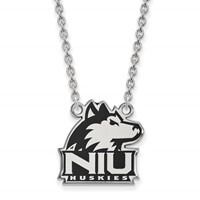 Sterling Silver Rhodium-plated LogoArt Northern Illinois University N-i-u Huskies Large Enameled Pendant Necklace, 18" view 1