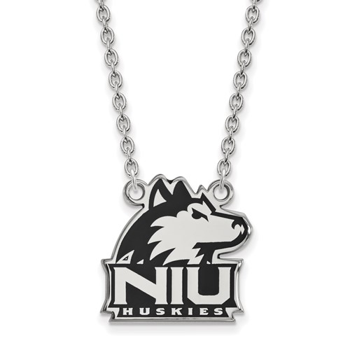 Sterling Silver Rhodium-plated LogoArt Northern Illinois University N-i-u Huskies Large Enameled Pendant Necklace, 18"
