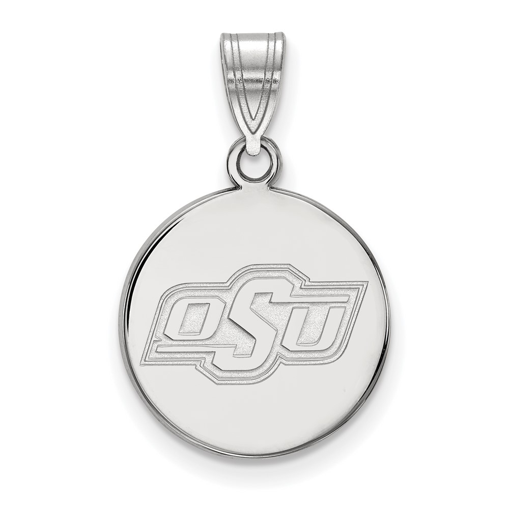 Sterling Silver Rhodium-plated LogoArt Oklahoma State University O-s-u Medium Disc Pendant