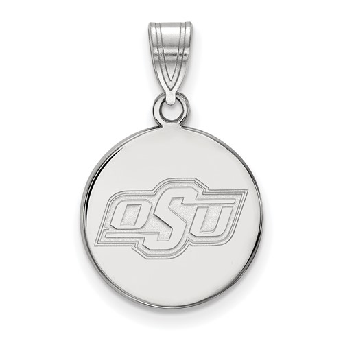 Sterling Silver Rhodium-plated LogoArt Oklahoma State University O-s-u Medium Disc Pendant