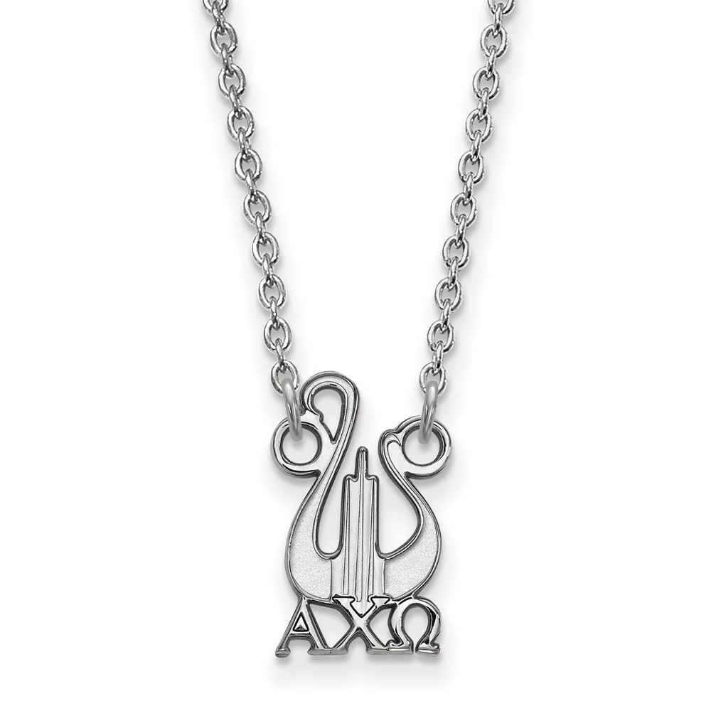 Sterling Silver Rhodium-plated LogoArt Alpha Chi Omega Sorority Symbol Small Pendant Necklace, 18"