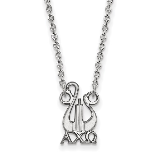 Sterling Silver Rhodium-plated LogoArt Alpha Chi Omega Sorority Symbol Small Pendant Necklace, 18"