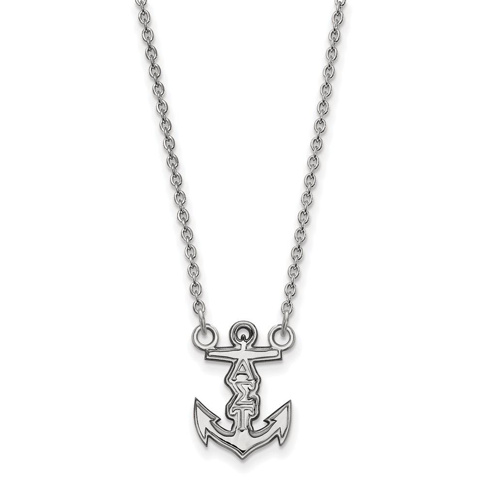 Sterling Silver Rhodium-plated LogoArt Alpha Sigma Tau Sorority Symbol Extra Small Pendant 18 Inch Necklace