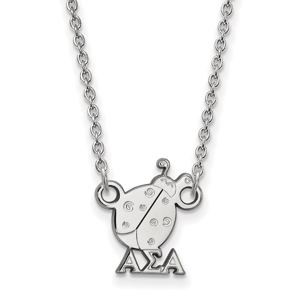 Sterling Silver Rhodium-plated LogoArt Alpha Sigma Alpha Sorority Symbol Extra Small Pendant Necklace, 18"