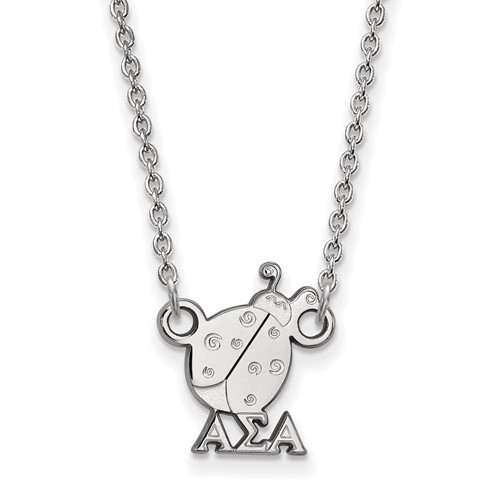 Sterling Silver Rhodium-plated LogoArt Alpha Sigma Alpha Sorority Symbol Extra Small Pendant Necklace, 18"