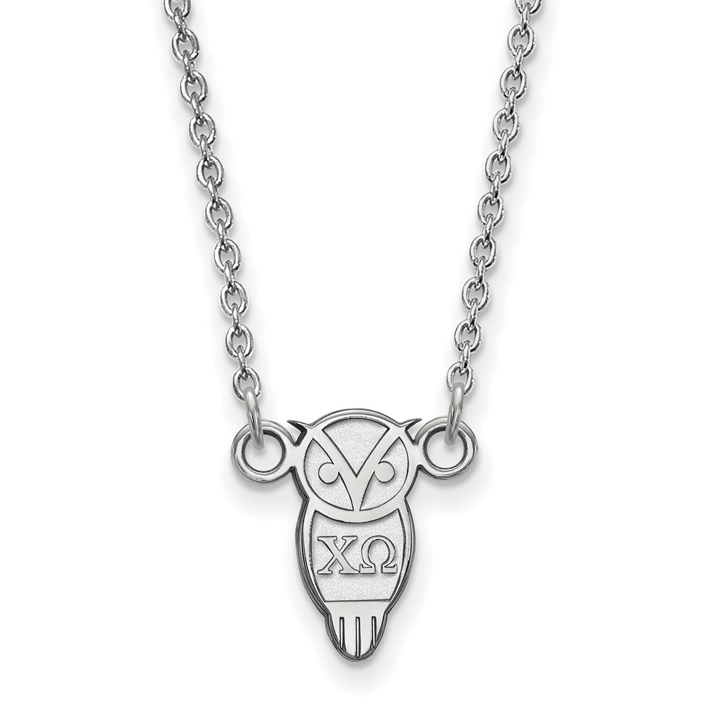 Sterling Silver Rhodium-plated LogoArt Chi Omega Sorority Symbol Extra Small Pendant Necklace, 18"