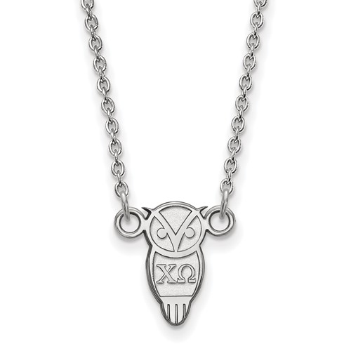 Sterling Silver Rhodium-plated LogoArt Chi Omega Sorority Symbol Extra Small Pendant Necklace, 18"