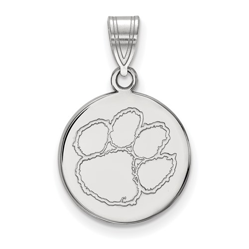 Sterling Silver Rhodium-plated LogoArt Clemson University Tiger Paw Medium Disc Pendant