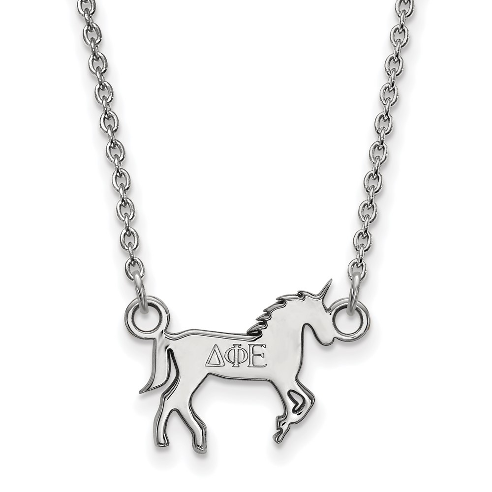 Sterling Silver Rhodium-plated LogoArt Delta Phi Epsilon Sorority Symbol Extra Small Pendant Necklace, 18"