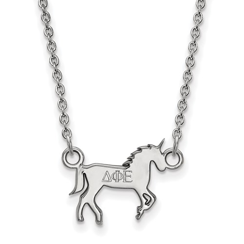 Sterling Silver Rhodium-plated LogoArt Delta Phi Epsilon Sorority Symbol Extra Small Pendant Necklace, 18"