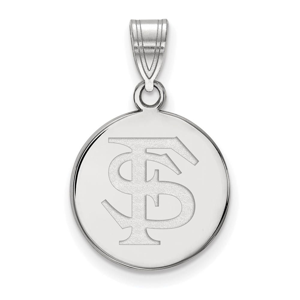 Sterling Silver Rhodium-plated LogoArt Florida State University F-s Medium Disc Pendant
