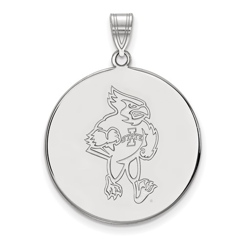 Sterling Silver Rhodium-plated LogoArt Iowa State University Cardinal Extra Large Disc Pendant